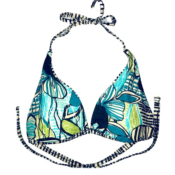Macy's Other - Reversible turquoise Art Deco padded bikini top L
